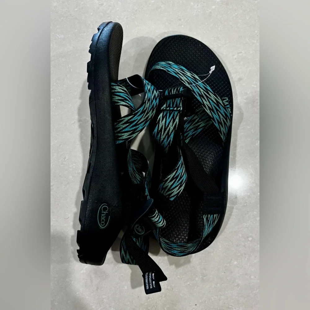 Chaco Men's Black and Teal Striped Z/Cloud Sandals - Picture 2 of 3